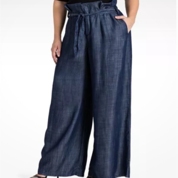 Standards and Practices Tencel Denim Cropped Wide Leg Pants with Belt Blue 22 - Picture 2 of 16